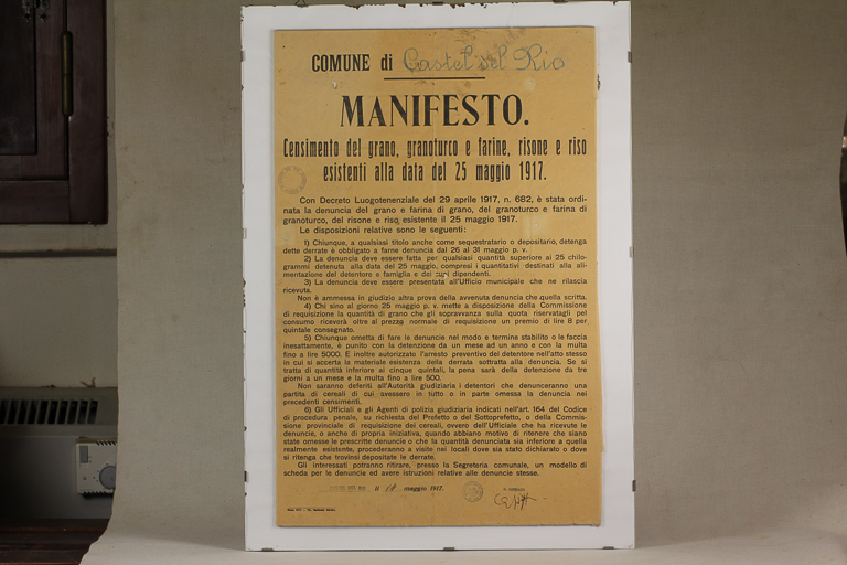 manifesto per il censimento agricolo a Castel del Rio